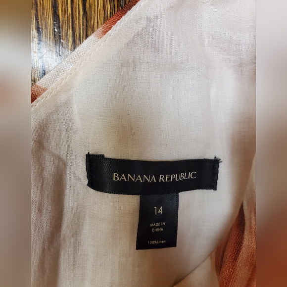 Banana Republic NWOT One-Shoulder Linen Ruffle Brown Patterned Mini Dress - Picture 9 of 11